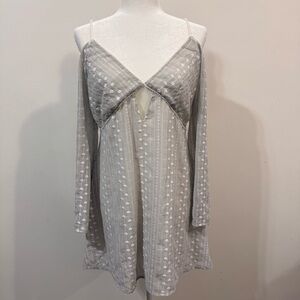 Honey Belle Embroidered Long Sleeve Cold Shoulder Open Front Mini Dress Size L